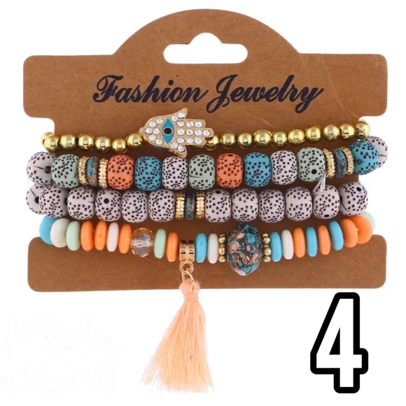 ✨NEW 4pc boho bodhi bead hamsa tassel bracelet set - Picture 5 of 8